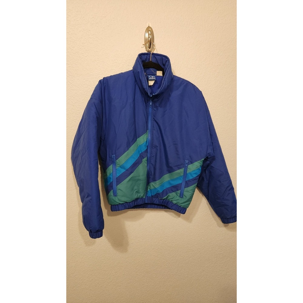Vintage 80s 90s Retro Ocean Pacific Puffer Jacket Blue Stripped Small‎ EUC